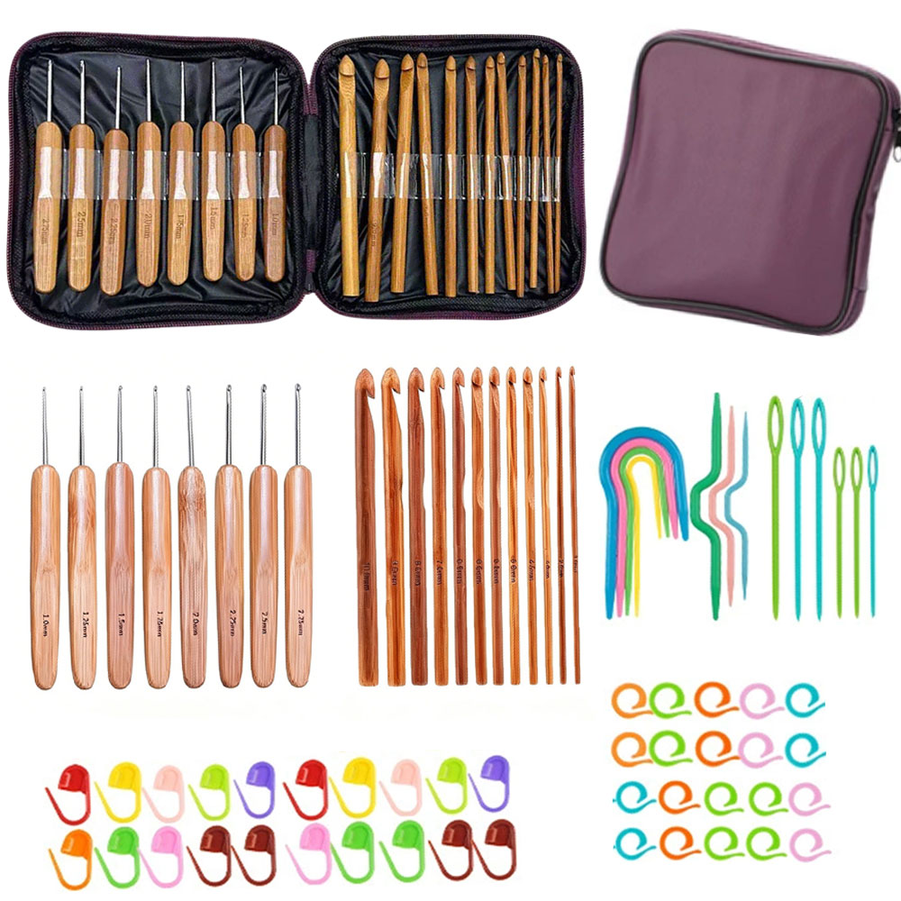 74pcs Bamboo Crochet Hooks Set - огляд і ціна Tool Bag