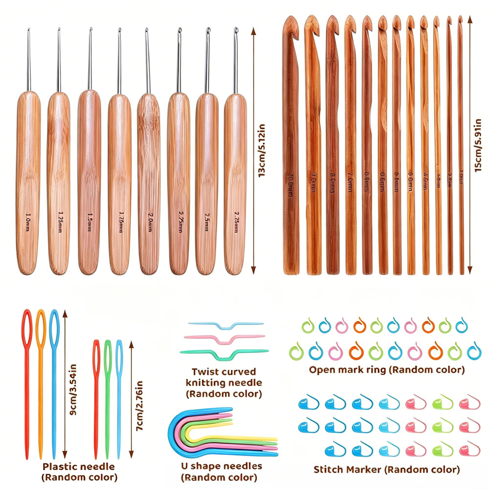 74pcs Bamboo Crochet Hooks Set - огляд і ціна Tool Bag